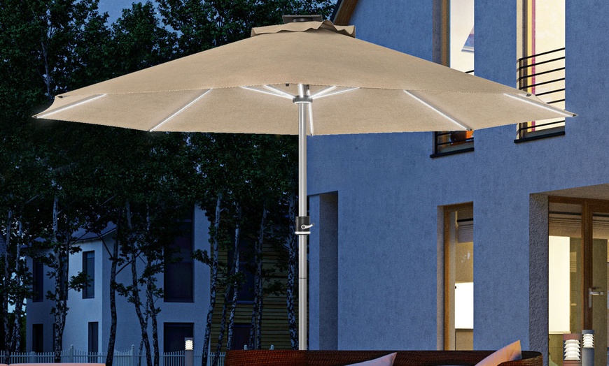 Image 1: Outsunny Solar Powered Garden Parasol with Integrated Lights