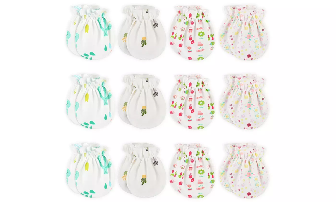 12 Pairs Newborn Baby Cotton Infant No Scratch Mittens Gloves