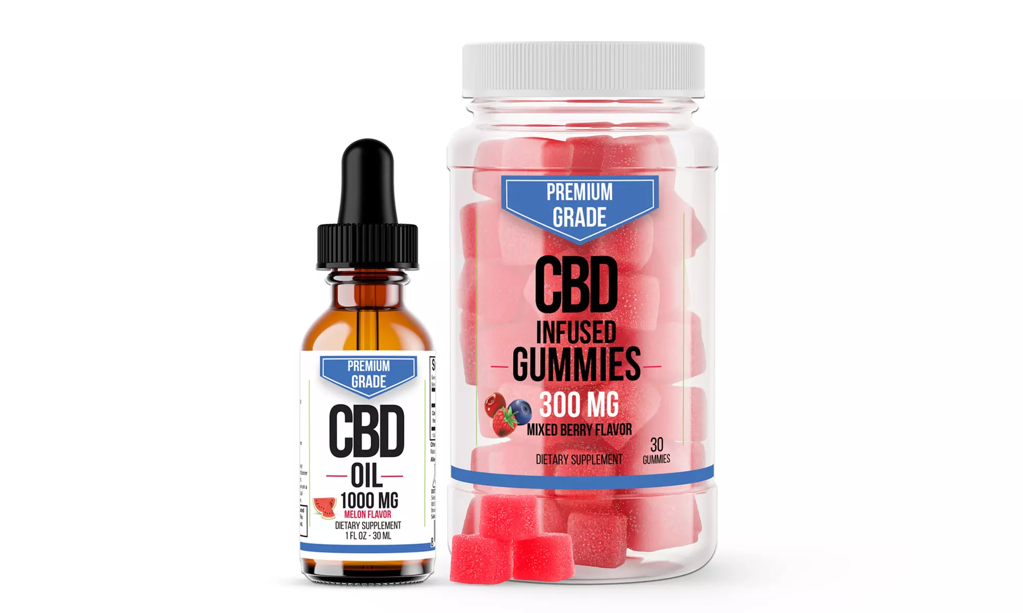 Premium Grade CBD Gummies and CBD Oil Extra Strength Combo Pack (1300mg)