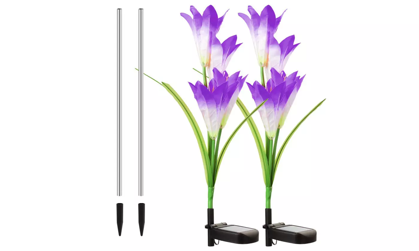 2 Pack Solar Garden Lights with Bigger Lily Flowers Color-Changing Outdoor Decor