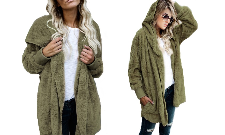 Image 6: Teddy Fur Hooded Cardigan