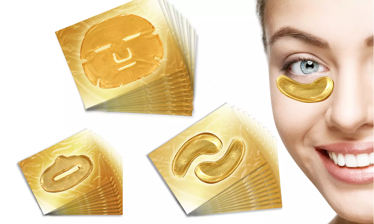 Packs de masques Gold Collagen pour les yeux, le cou, les lèvres et le visage, au collagène - Primary Image
