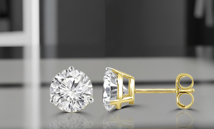 Image 1: 14K Yellow Gold Plated 4mm Round Cubic Zirconia Stud Earrings