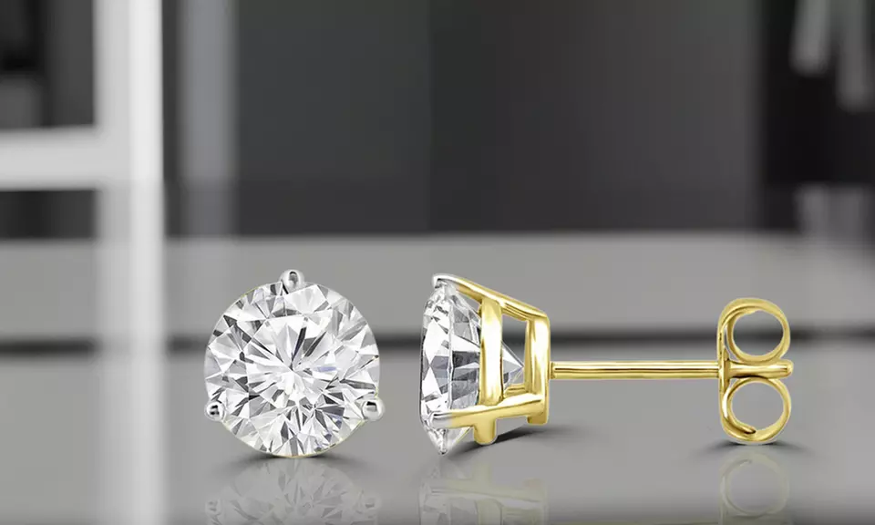 14K Yellow Gold Plated 4mm Round Cubic Zirconia Stud Earrings