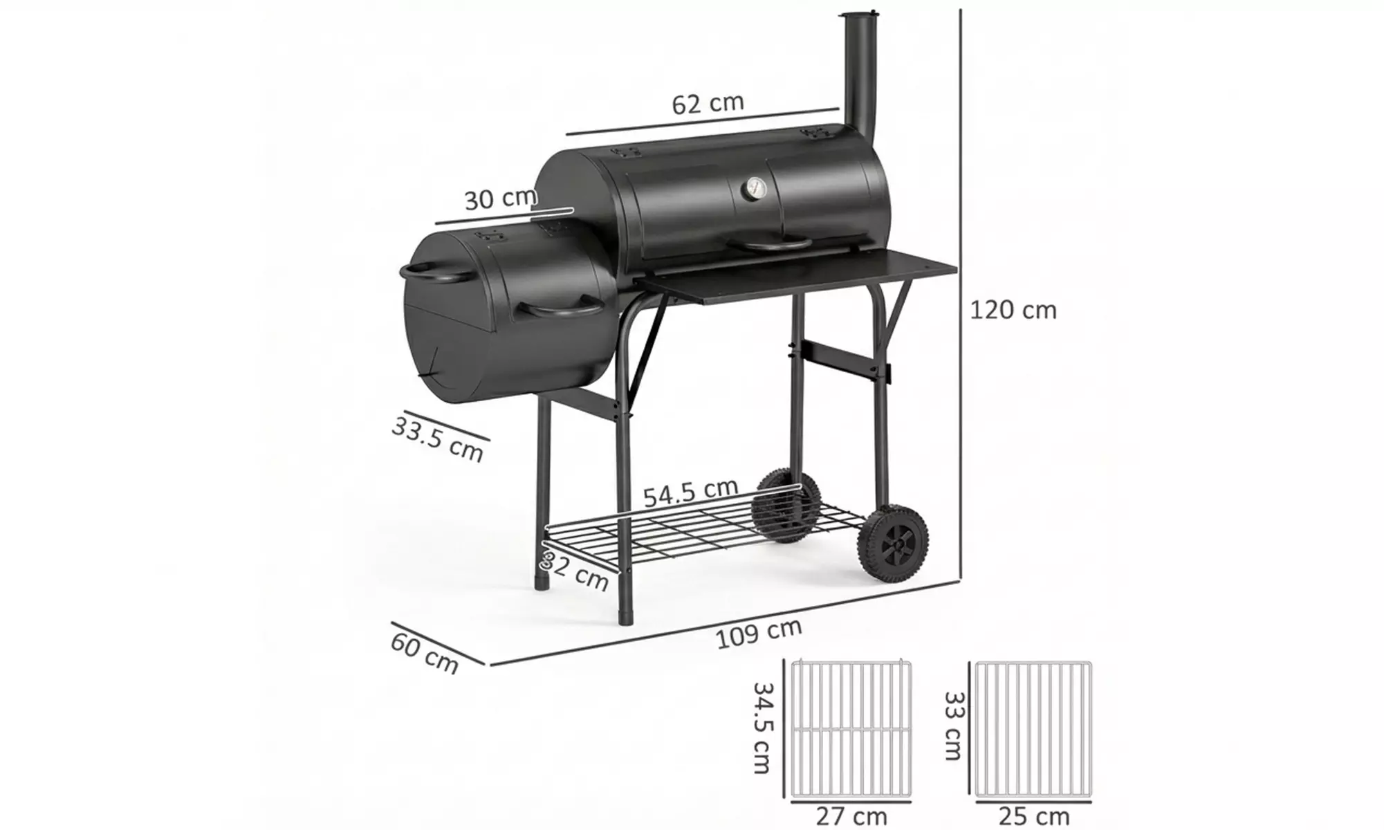 Outsunny 2-in-1 Charcoal BBQ Grill with Offset Smoker