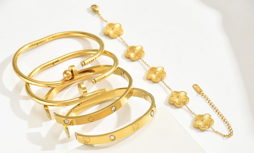 Image 2: Women’s 5-Piece Stainless Steel Cuff and Chain Bracelet Set