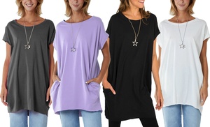 Women's Oversized Short-Sleeved T-shirt Dress with Necklace