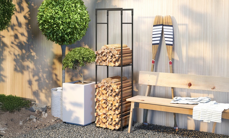 Image 3: Outsunny Metal Firewood Log Holder, Adjustable Slim Design