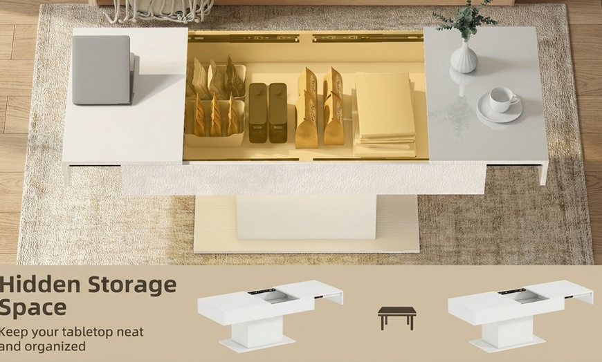 Image 5: HOMCOM Extendable Coffee Table with LED Lighting