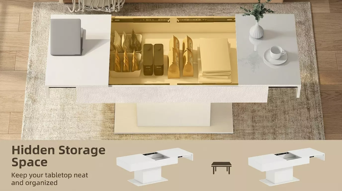 HOMCOM Extendable Coffee Table with LED Lighting