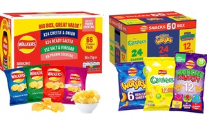 66-Pack Walkers Crisps or 60-Pack Snacks Variety Box (Quavers, Wotsits & Monster Munch) – Perfect for Family Snacking 66-Pack Walkers Crisps or 60-Pack Snacks Variety Box (Quavers, Wotsits & Monster Munch) – Perfect for Family Snacking