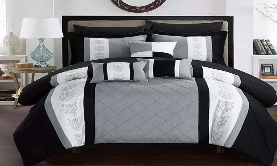 Chic Home Clayton 10-Piece Pintuck Embroidered Comforter Set