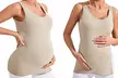 Women's Maternity Henley Tank Top - Split Side Knit Sleeveless Shirt- Neutral Beige Color - Second Medium