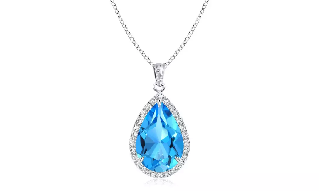 Sterling Silver Genuine Gemstone 4.00CT Pear Cut Necklace 4 Options