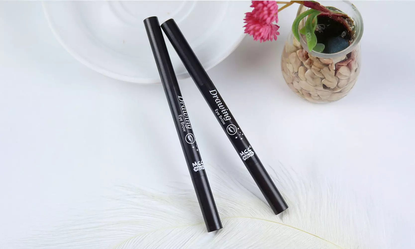 2 Pack Eyebrow Pencil Retractable Slant Tip with Brush Double-end Waterproof