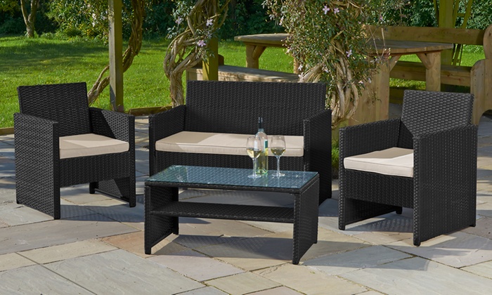 4-Piece Rattan-Effect Garden Set | Groupon Goods