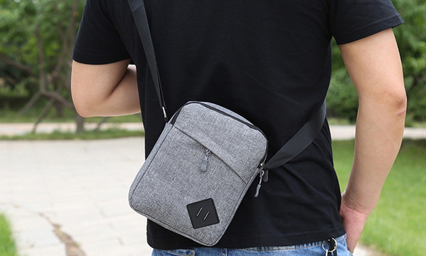 Image 9: Men's Oxford Crossbody Shoulder Bag with Adjustable Strap