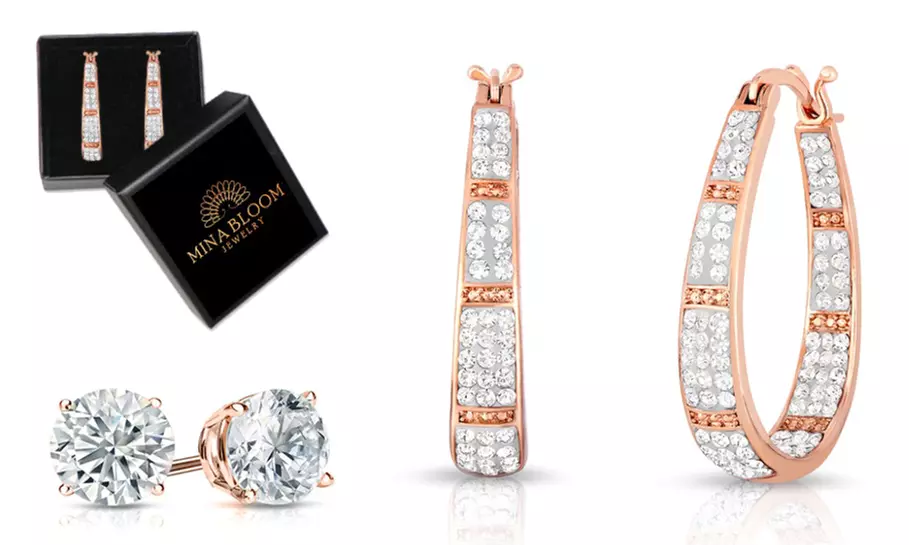 Hoop Earrings and Stud Set With Crystals From Swarovski