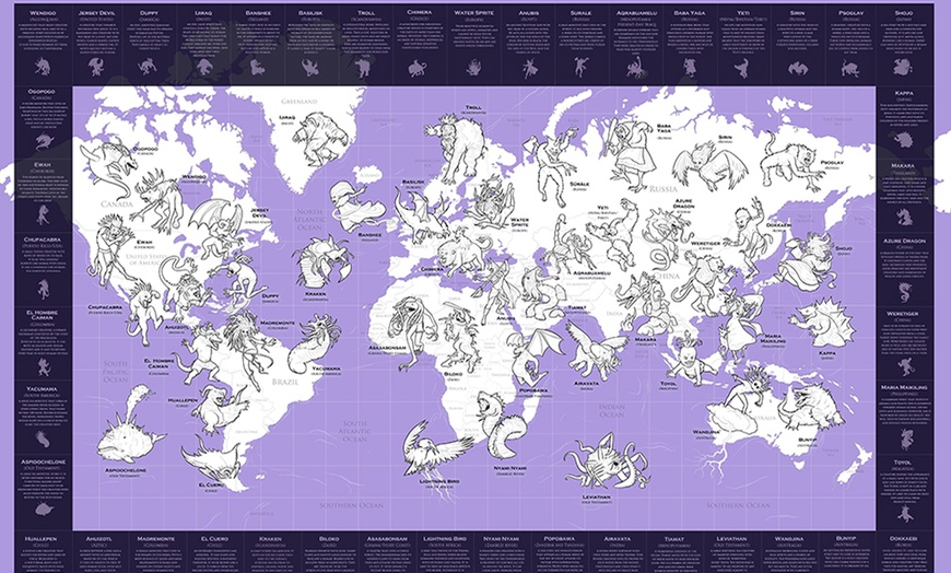 Image 5: Mythical Monster World Map Poster