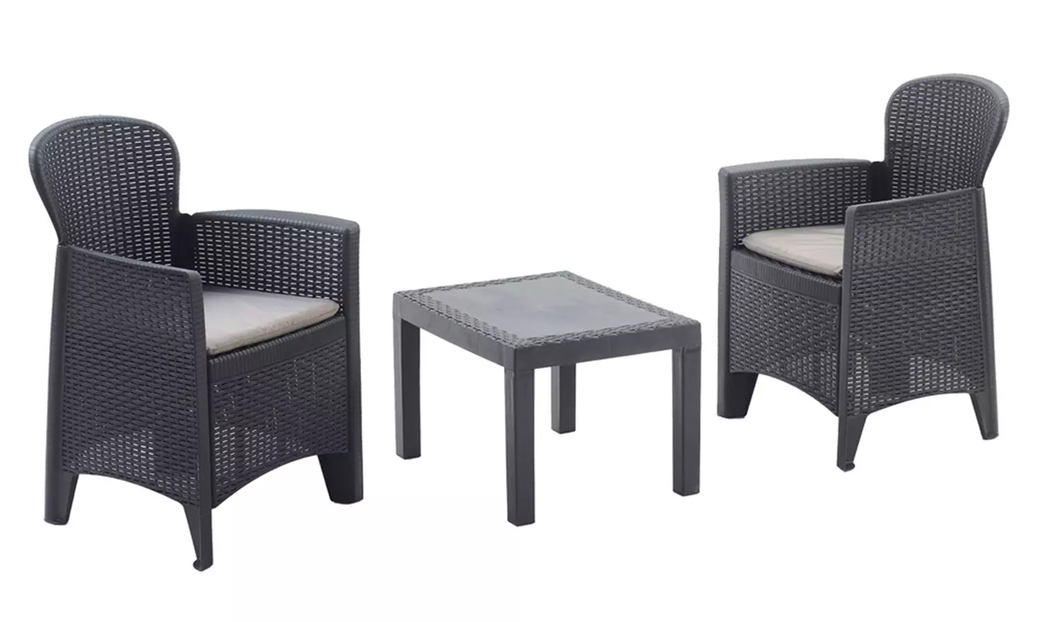 Set tavolo e 2 poltrone con cuscini