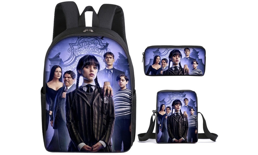 Image 5: 3-Piece Wednesday Adams-Inspired Backpack Set 