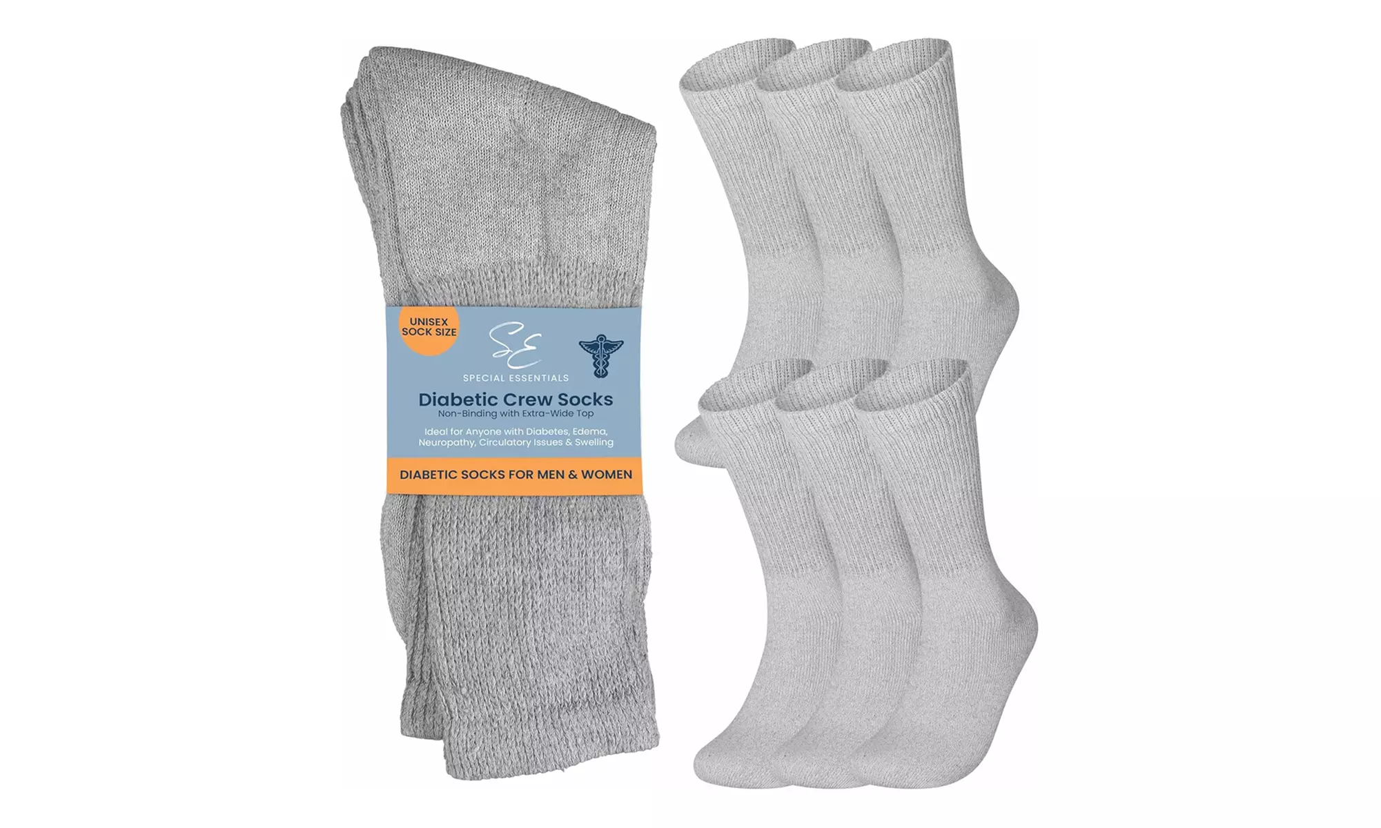 Six Pairs of Special Essentials Non-Binding Cotton Diabetic Crew Socks