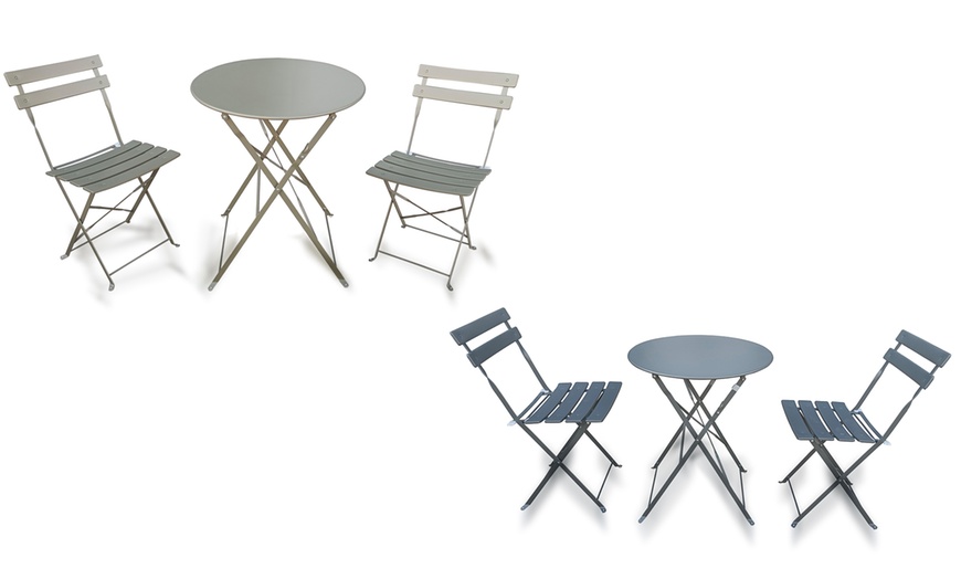 Image 1: Folding Metal Bistro Garden Furniture Set