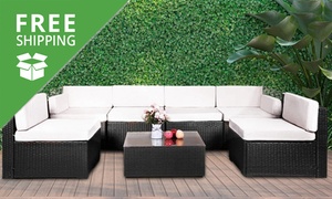 Seven-Piece Black PE Rattan Outdoor Sofa Furniture Garden Patio Set