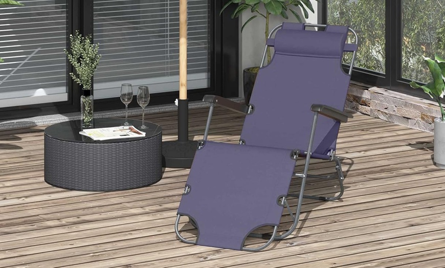 Image 11: Outsunny 2 in 1 Folding Sun Lounger Reclining Garden Chair
