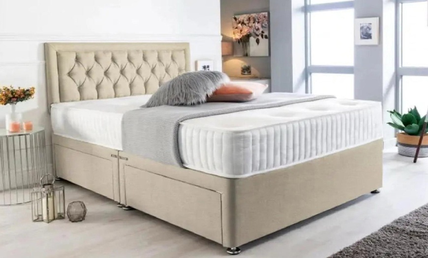 Image 4: Chesterfield Plush Divan Bed with Memory Foam Sprung Mattress 
