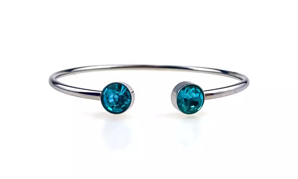 White Gold Plated Silver Round Blue Zircon Stackable Bangle Bracelet In 24k Gold