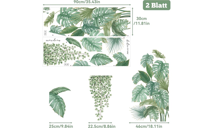 Image 6: One or Two Packs of Tropical Leaves Wall Stickers