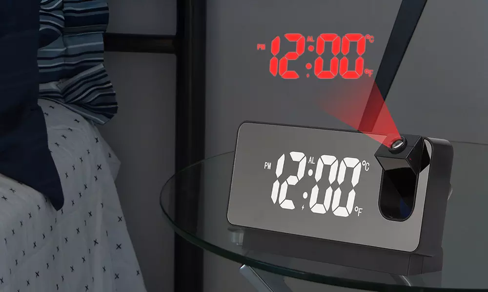 Digital Projection Alarm Clock Thermometer Dimmer USB Charger Dual Alarm Clocks