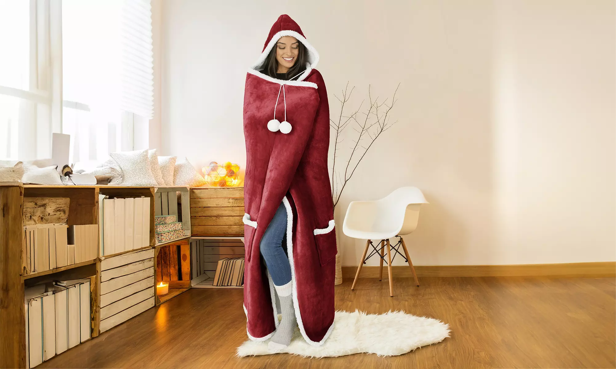 Luxury Super Soft Hoodie Sherpa-Lined Throw Blanket
