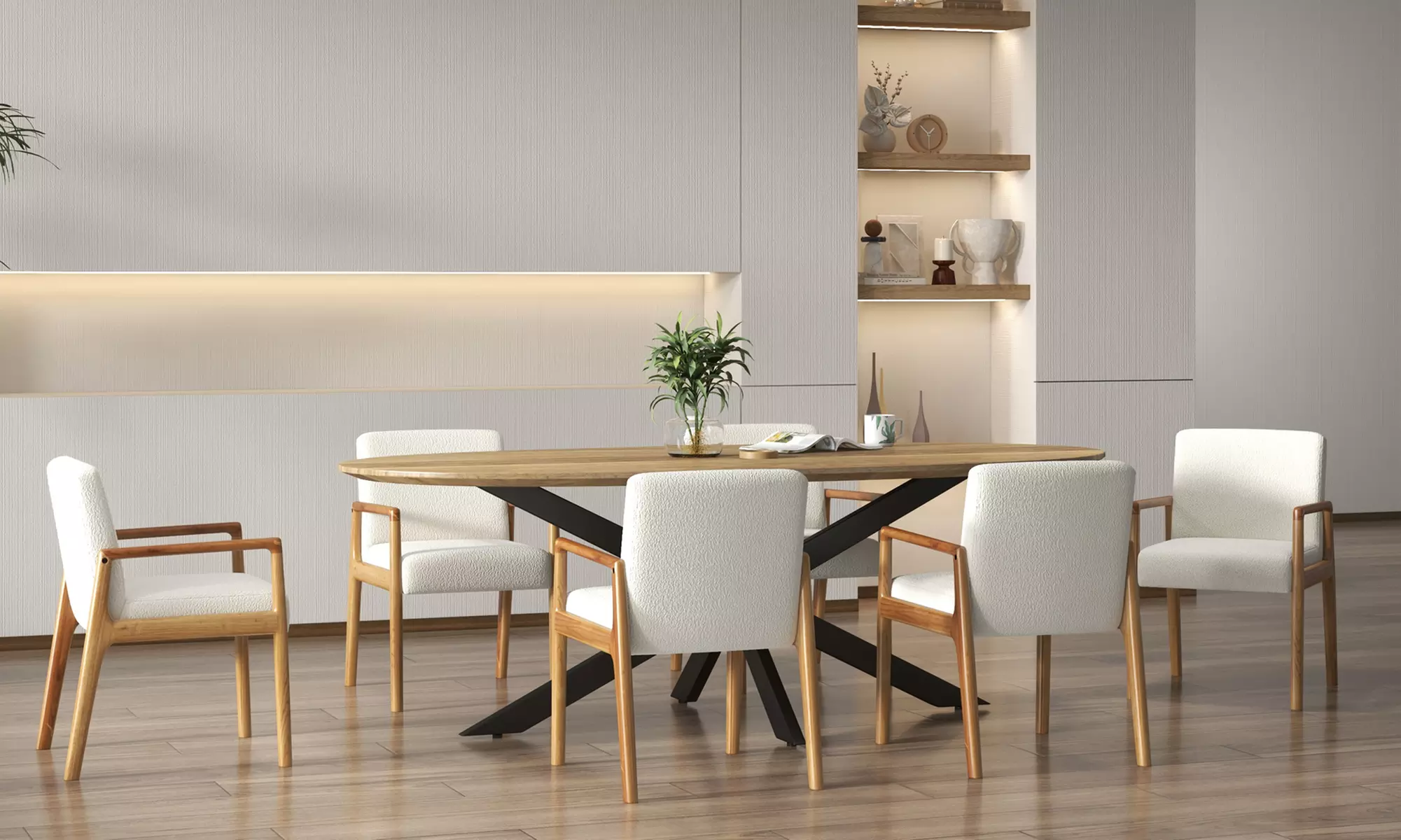 Lot de 2 fauteuils de table en frêne naturel et tissu Doosense, coloris du tissu au choix, livraison offerte - Primary Image