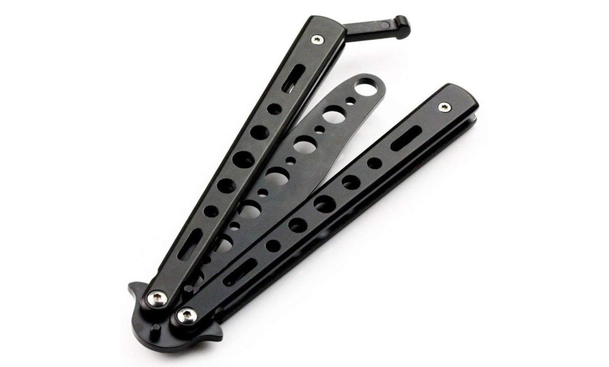Image 3: Stainless Steel Butterfly Balisong Comb Trainer Training Knife Dull Tool US