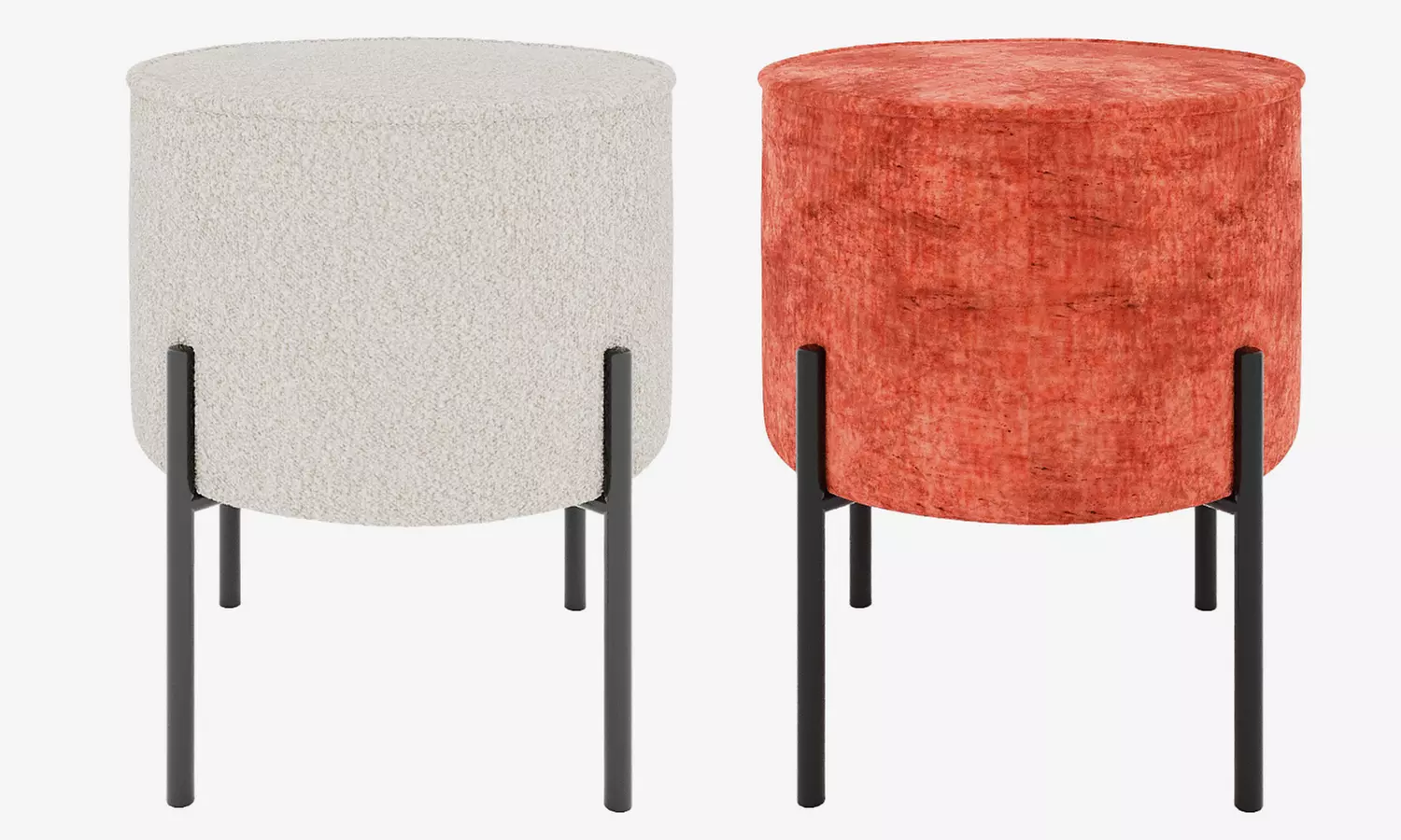 Pouf Abe rond en tissu chenille ou en velours avec pieds en métal, livraison offerte - Primary Image
