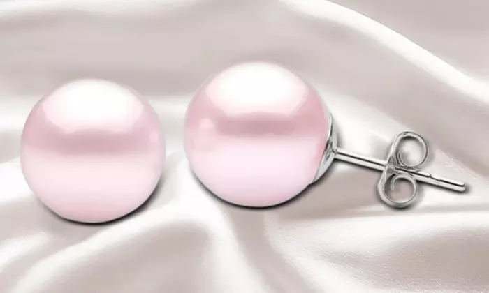 Paris Jewelry 24k White Gold Plated 6 MM Pink Pearl Stud Earrings