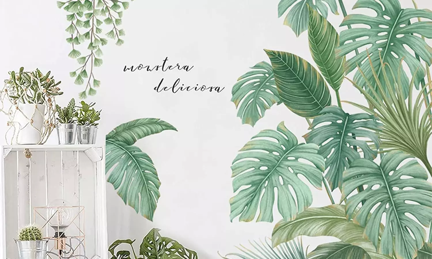 1 ou 2 lots de 2 autocollants muraux en forme de plantes tropicales - Primary Image