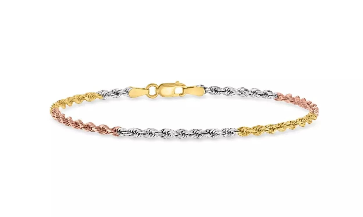 Italian 925 Sterling Silver Tri Color Anklet 9 or 10 Inch