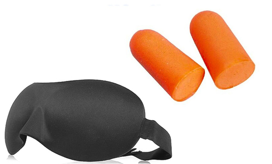 Image 1: 3D Blackout Sleep Mask and Ear Plug Set