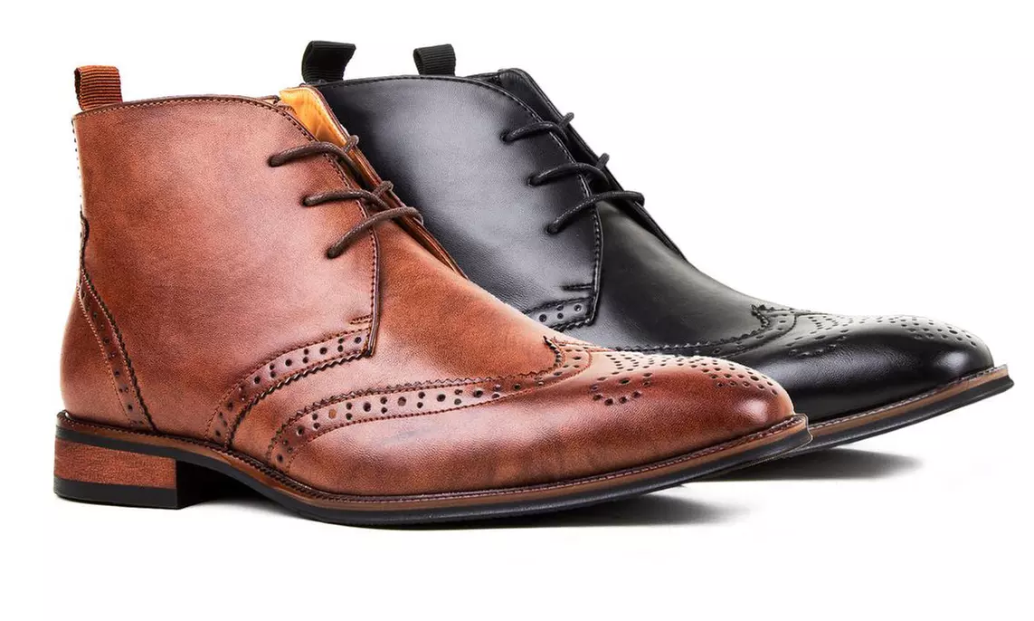 Gino Vitale Men's Wing-Tip Brogue Dress Boots - Primary Image