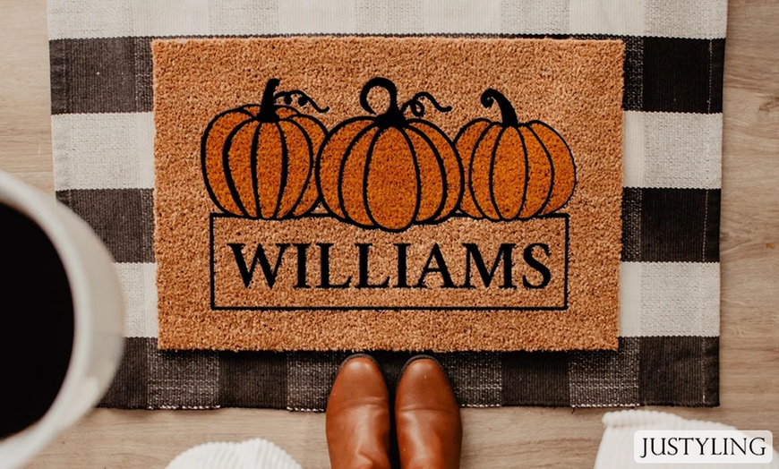 Image 1: Personalized Halloween and Fall Coir Doormat Pack from Justyling
