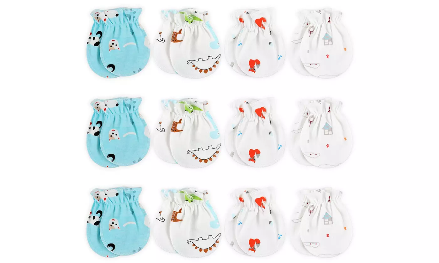 12 Pairs Newborn Baby Cotton Infant No Scratch Mittens Gloves