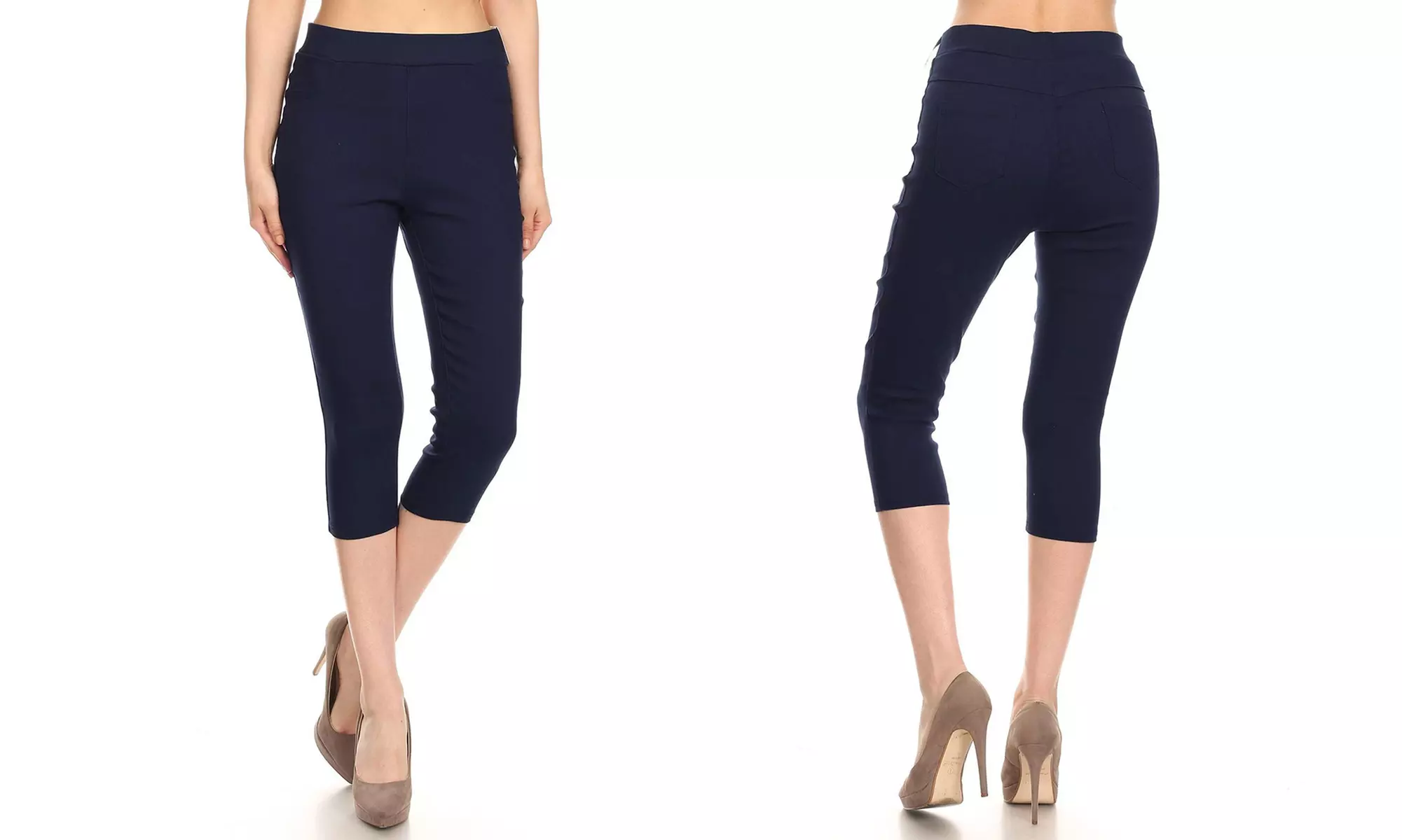 Women's High Waist Capris Pants Pull-On Stretchy Cropped Jeggings Size S-3XL