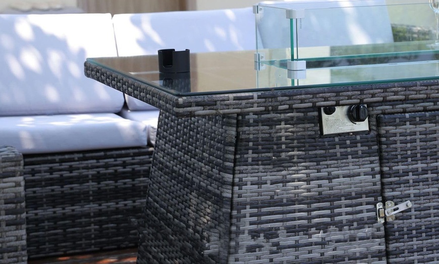 Image 4: Eight Seater Garden Rattan Fire Pit Table Set