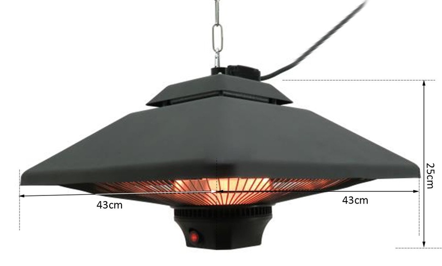 Image 9: Outsunny Hanging Halogen Heater; 2000W, 43cm, with LED light