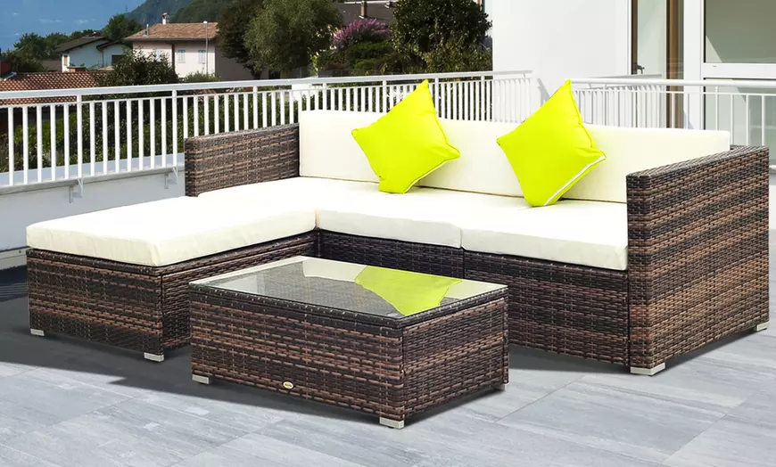 Image 1: Outsunny Rattan Effect Garden Sofa Set