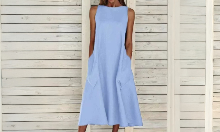 Image 1: Lightweight Sleeveless A-Line Dress in Cotton & Linen