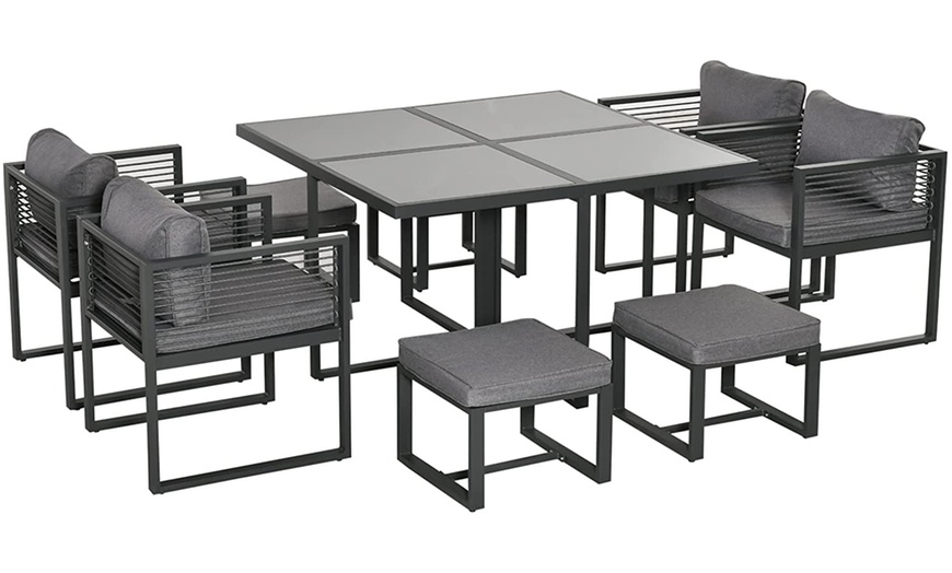 Image 2: Outsunny Eight-Seater Outdoor Cube Dining Set